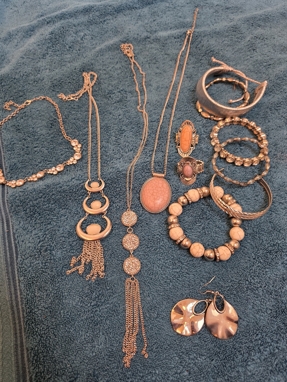 Silver Tone Coral Accent Pendant Necklace and Bracelet Set - Women Jewelry